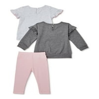 Дизни Мини глушец девојче џемпер, маица и хеланки, сет на облека со 3 парчиња