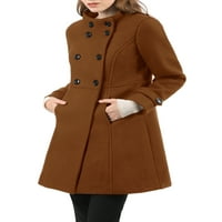 Уникатни поговори за женски зимски штанд јака наклон џебови со двојно градење палто