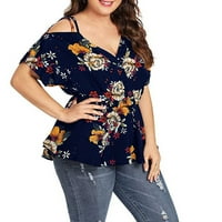 телефонска кошула женска големина краток ракав врвот блуза рамо цветни ладна пеплум плус женска блуза морнарица ххххл