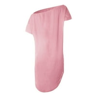 Фустани За Жени Лето Секојдневен Краток Ракав Едно Рамо Женски А-Линија Солидна Неправилна Плажа Розова Фустан XL