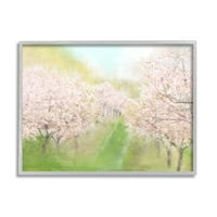 Студената индустрија Пролетна цреша цреша овоштарник Гроув розови ливчиња сликарство сива врамена уметничка печатена wallидна