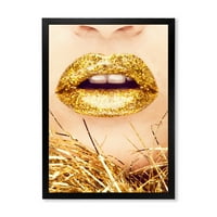 DesignArt „Зголемување на златните женски усни I“ модерна врамена уметничка печатење