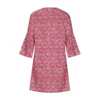Долга Возбуда Ракав V - Вратот Печатење Пролет Црвени Есенски Фустани За Жени Големина М