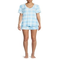Moiенски и женски и женски плус големина маица со кратки ракави и пижами со шорцеви, 2-парчиња