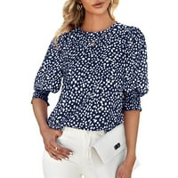 Женски Блузи Блуза Печатени Кратки Ракави Обични Дами Мода Круг Деколте Летна Морнарица 2XL