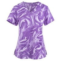 Графички Отпечатоци со кратки Ракави Блузи Работна Облека Модни Врвови На Вратот За Жени ВИОЛЕТОВА XL