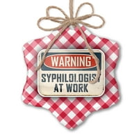 Божиќен Украс Предупредување Сифилолог На Работа Гроздобер Забавен Знак За Работа Црвена карирана Неонблонда