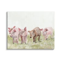 Stuple Industries розови бебиња свињи пасејќи фарма за пасишта за пасишта, завиткано платно печатење wallидна уметност, дизајн