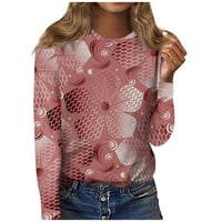Женска Мода Секојдневен Печатење Со Долги Ракави Кружен Врат Пуловер Врвна Блуза