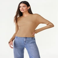 Изматете го плетениот џемпер на женски ребра со долги ракави, големини XS-XXL