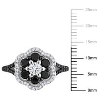 Miaенска Miabella 1- Carat T.W. Црно -бел дијамант 10kt бело злато цветно прстен