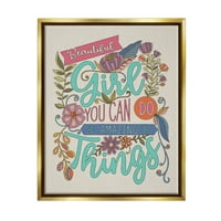 Sumbell Industries Girl Power Puntion Motivation Motivation Complate Floral Graphic Art Metallic Gold Floating Framed Canvas