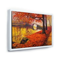Малиот мост во длабокиот портокал есенски пејзаж, јас го враменив сликарското платно уметничко печатење