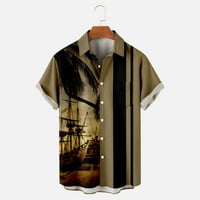 Uorcsa Разноврсна Мека Мода Цветен Печатен Џеб За Плажа Хавајски Летен Јака За Превртување Машка Маица Кафе