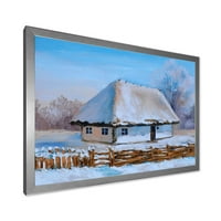 DesignArt 'Традиционална куќа покриена со снег во зима I' традиционално врамен уметнички принт