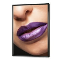 DesignArt „Затворен поглед на девојчињата усни со виолетова кармин“ модерна врамена платно wallидна уметност печатење