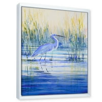 DesignArt 'Blue Heron on the Lake Shore' Традиционална врамена платна wallидна уметност